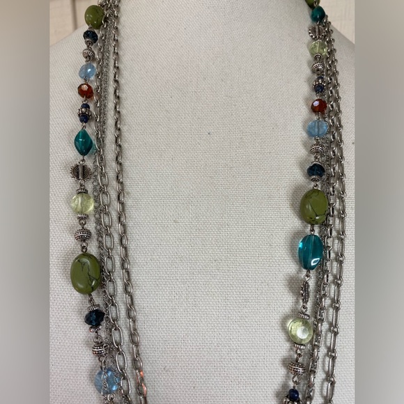 Gorgeous long multi strand silvertone necklace - Picture 4 of 7